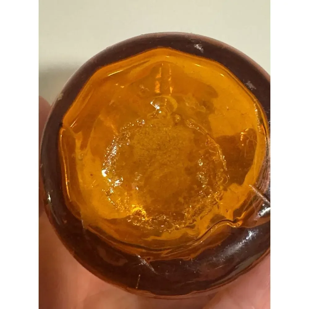 Vintage Art Glass Hand Blown Amber Vase w/ Scalloped Edge w/ Rigoree Collar 4.5”